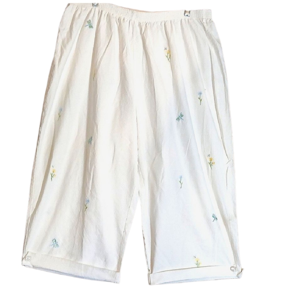 Cropped Wide Leg White 100% Cotton Beachy Cottage Core Pants Sz 24